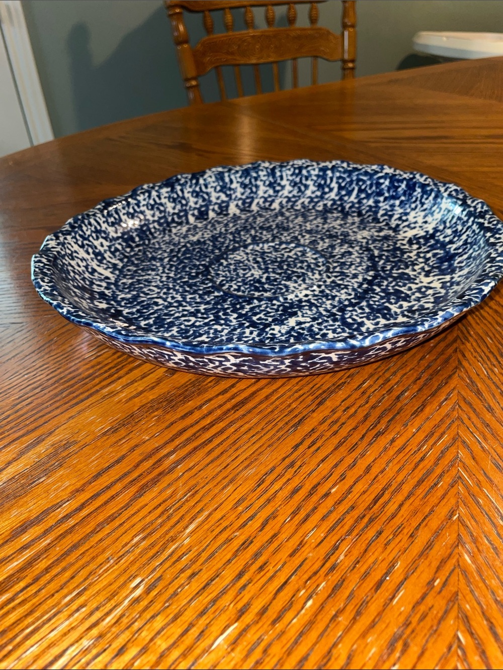 Handmade Pottery Stoneware Pie Plate Blue RARE